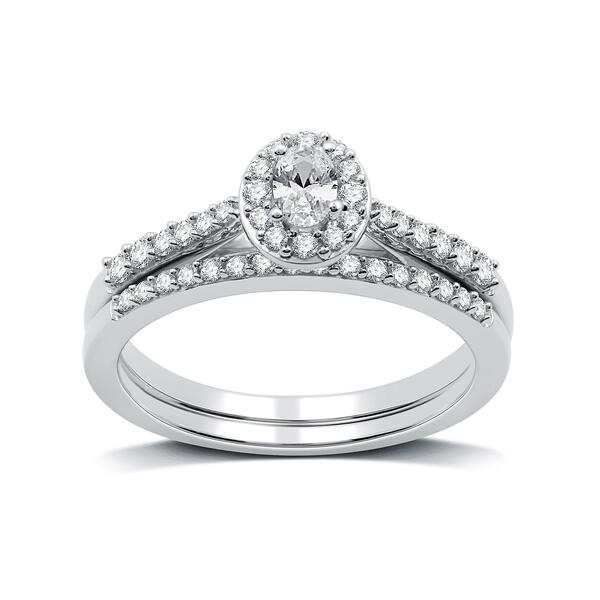 Nova Star&#40;R&#41; Sterling Silver Lab Grown Diamond Oval Halo Bridal Set - image 