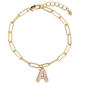 Athra 14kt. Gold Over Brass CZ A Initial Bracelet - image 1