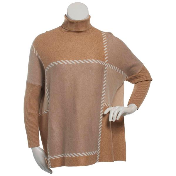 Womens Joseph A. Long Sleeve Patchwork Turtleneck