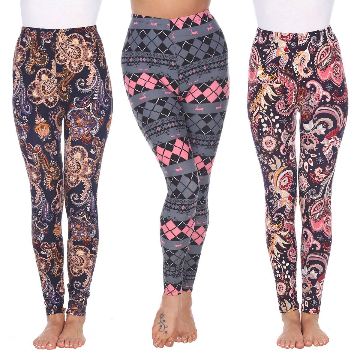 Womens White Mark 3pk. Diamond & Paisley Leggings