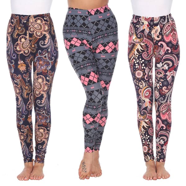 Womens White Mark 3 Pack Diamond And Paisley Leggings - image 