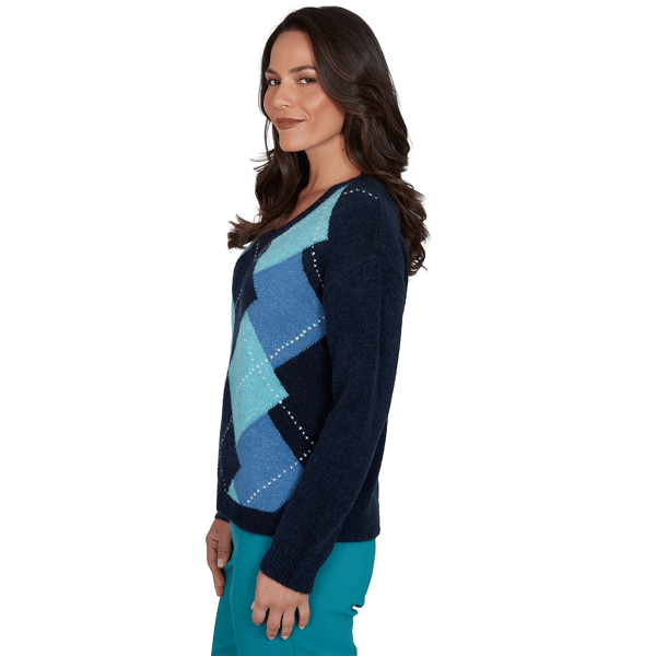Plus Size Hearts of Palm Autumn Breeze Long Sleeve Argyle Sweater