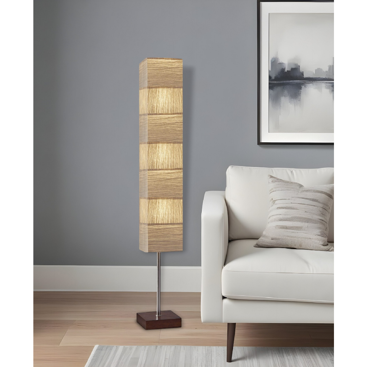 HomeRoots 72in. Brown & Silver Three Light Column Floor Lamp