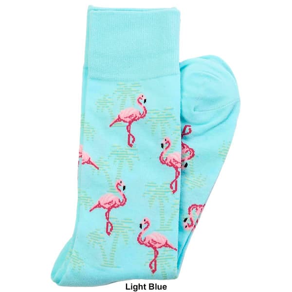 Mens Davco Flamingo Palm Tree Novelty Crew Socks