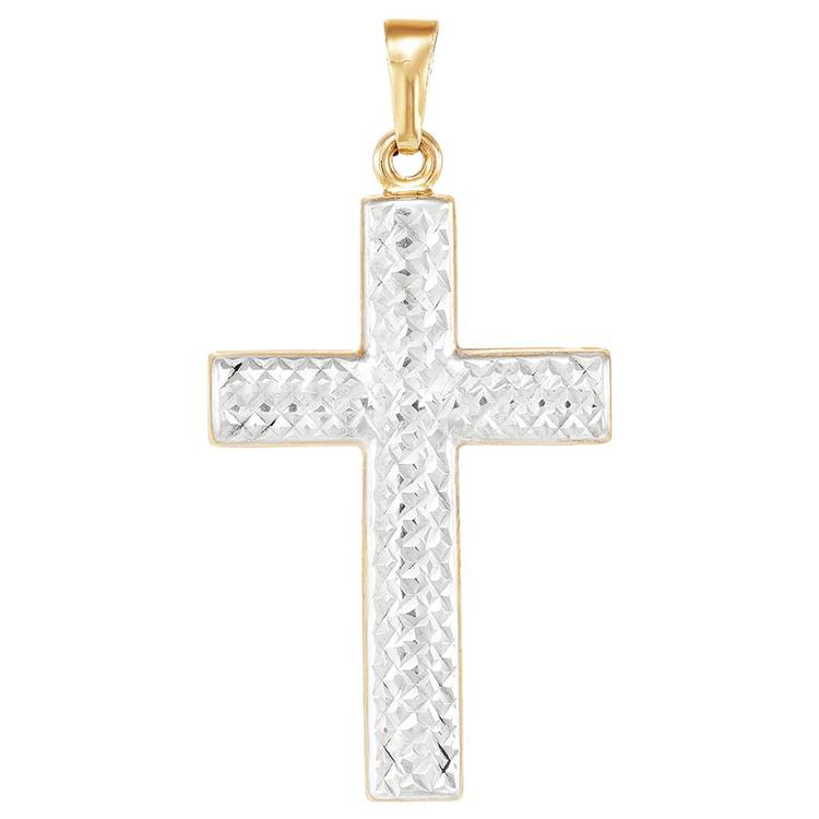 Gold Classics(tm) Two-Tone Polished & Diamond Cut Cross Pendant