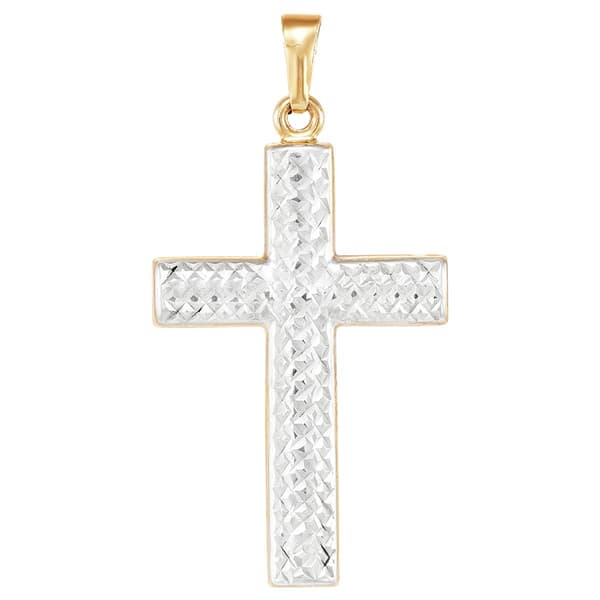 Gold Classics(tm) Two-Tone Polished & Diamond Cut Cross Pendant - image 
