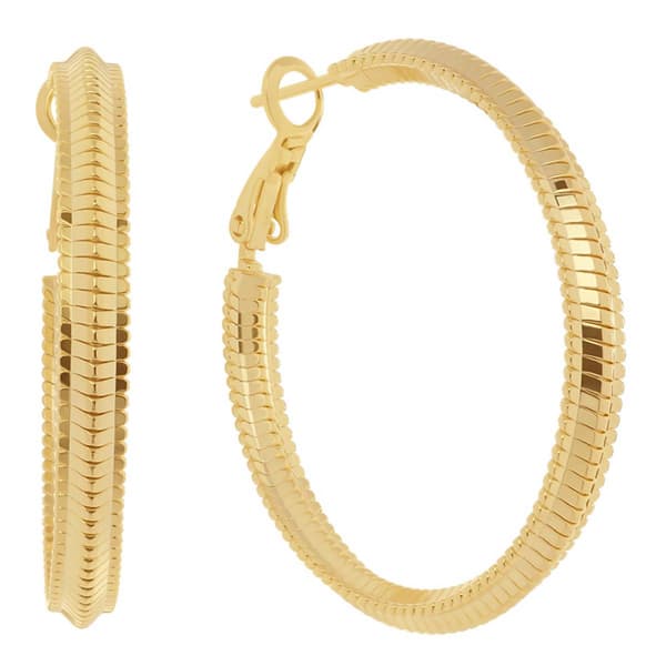14kt. Gold Over Brass 39mm Textured Hoop Earrings