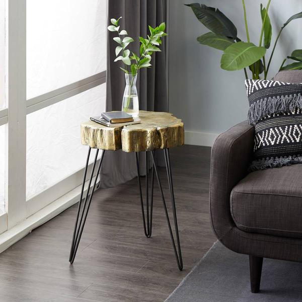 9th & Pike® Gold Polystone and Metal Modern Accent Table