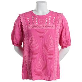 Womens Premise Short Sleeve Leaf Blouse w/Embriodery
