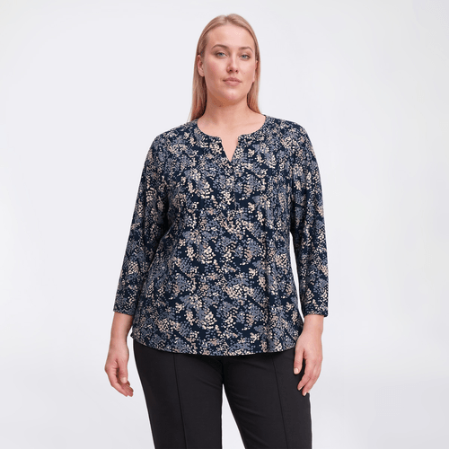 Plus Size Napa Valley 3/4 Sleeve Abstract Dot Pleat Blouse - image 