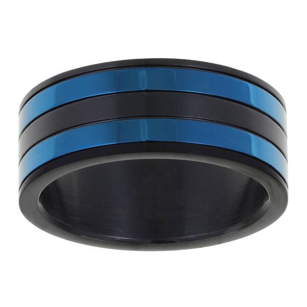 Mens Lynx Stainless Steel Thin Blue Line Ring - image 