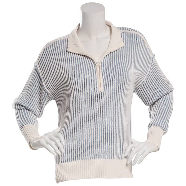 Juniors No Comment Matte Chenille Plaited Rib Quarter Zip Sweater - image 