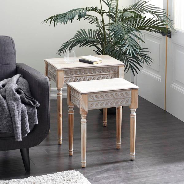 9th & Pike® Brown Wood Farmhouse Accent Table - Set of 2