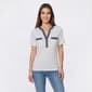Womens Absolutely Famous Short Sleeve Denim Trim Henley Blouse - image 1