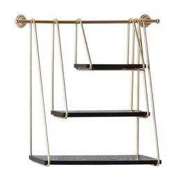 9th & Pike(R) Gold Metal and Black Wood Hanging Wall Shelf