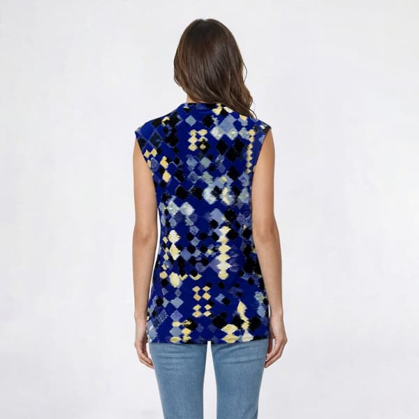 Womens Kasper Sleeveless Drape Neck Geometric Abstract Blouse