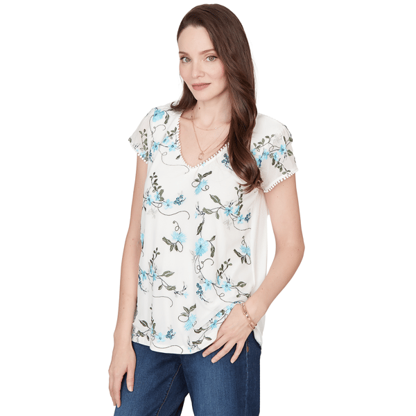 Petite Skye’s the Limit Fresh Start Floral Embroidery Blouse