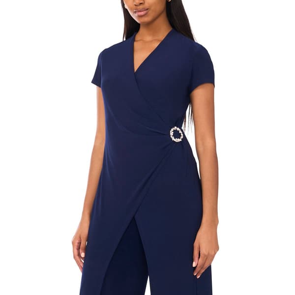 Womens MSK Short Sleeve Wrap Jumpsuit with Rhinestone Buckle