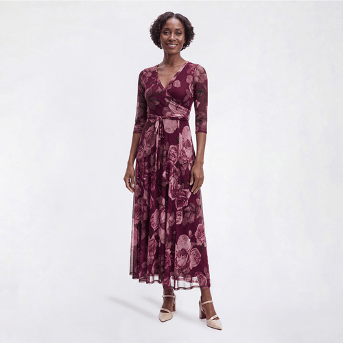 Womens Vivid Aura 3/4 Sleeve Leaf Mesh Maxi Dress - image 