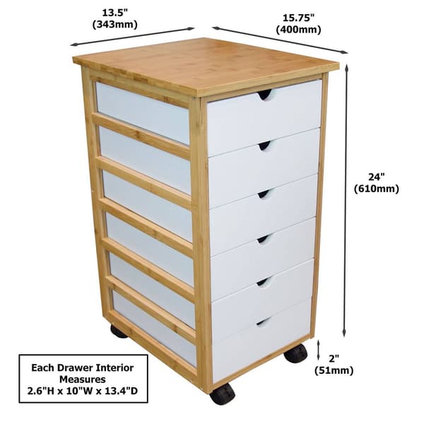 eccostyle™ Bamboo Frame 6 Drawer Rolling Cart