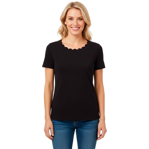 Womens AK Anne Klein Short Sleeve Scallop Neck Solid Tee - image 
