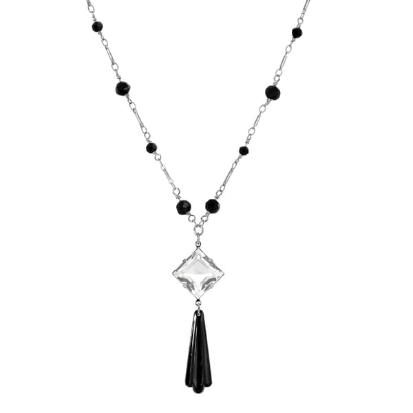 1928 Silver Tone Crystal Swarovski(R) Beaded Y-Necklace - image 