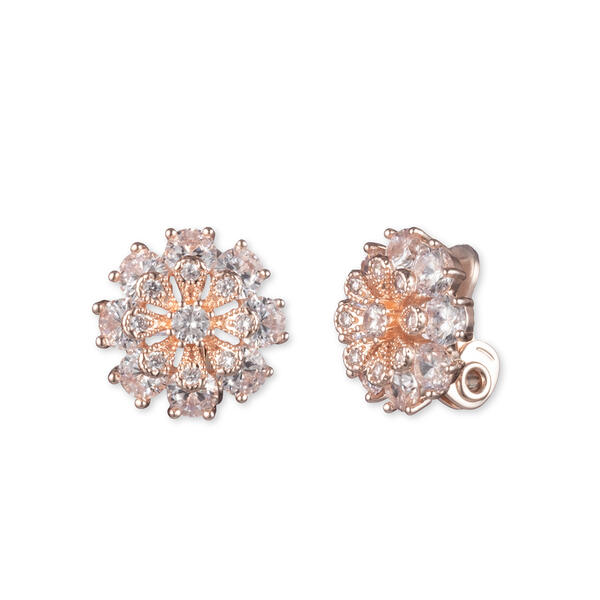Anne Klein Cubic Zirconia Flower Button Clip Earrings - image 