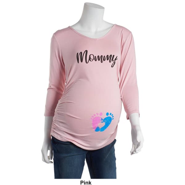 Womens Due Time 3/4 Sleeve Momma Maternity Tee w/Footprint