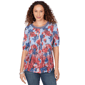 Petite Ruby Rd. French Riviera Pleated Floral Lace Trim Blouse - image 1