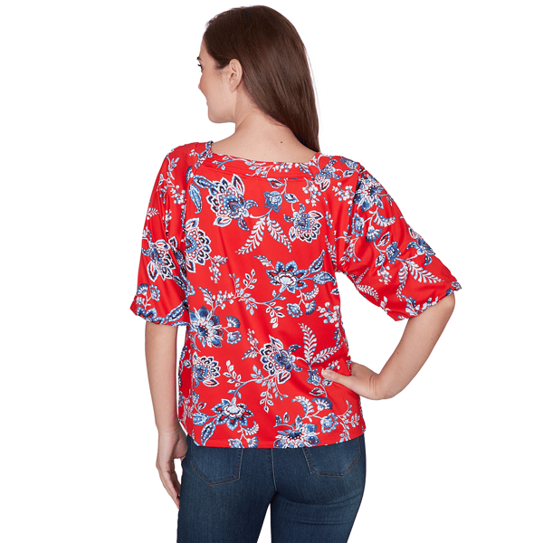 Petite Ruby Rd. French Riviera Square Neck Floral Blouse