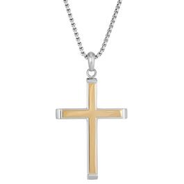 Mens Lynx Stainless Steel Gold Ion Plating Chain Cross Pendant