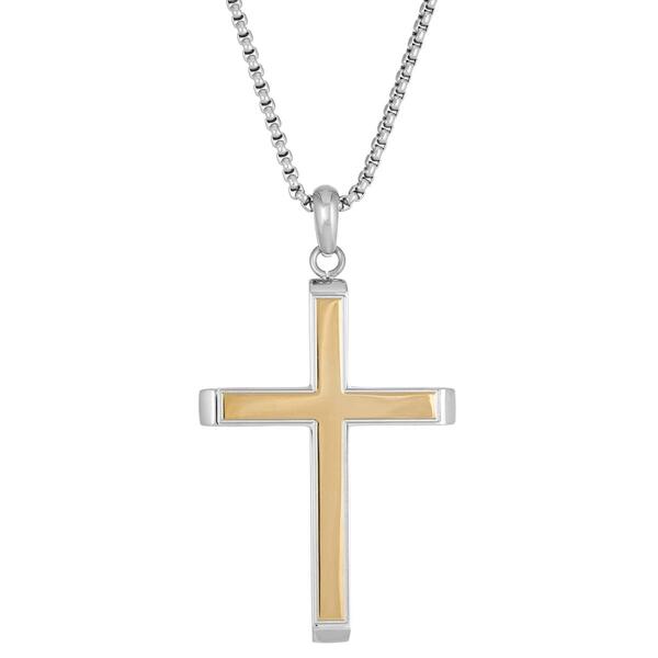 Mens Lynx Stainless Steel Gold Ion Plating Chain Cross Pendant - image 