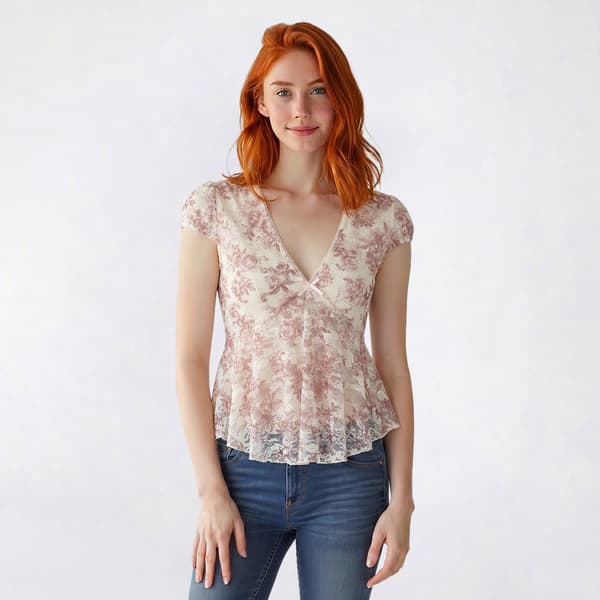 Juniors Madden Girl Floral Lace Cap Sleeve Babydoll Top