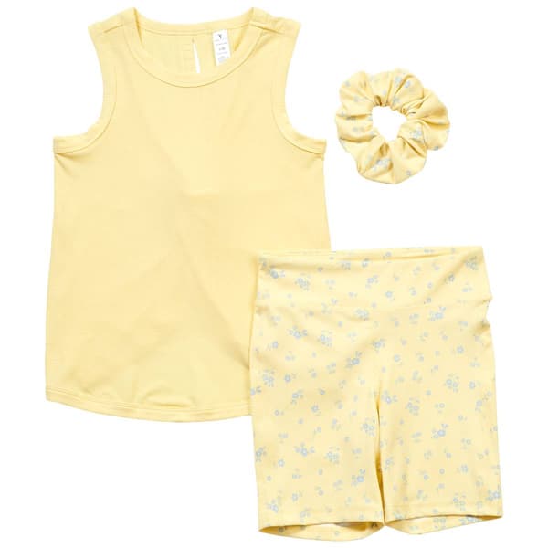 Girls (7-14) Yogalicious(R) Tank w/ Floral Bike Shorts & Scrunchie