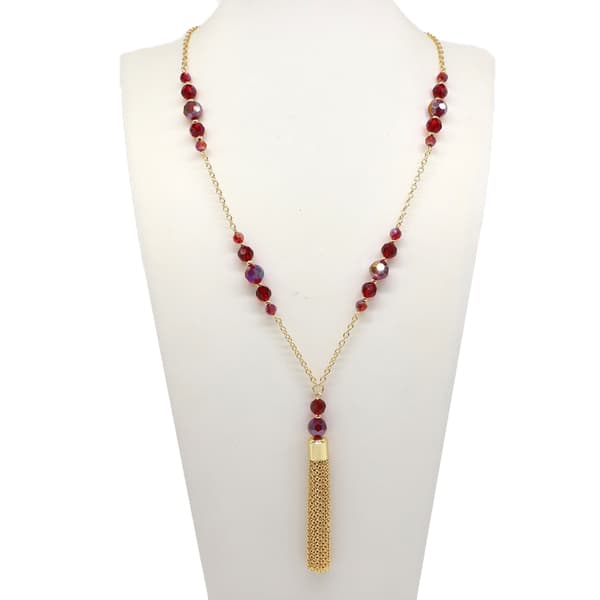 Ashley Cooper(tm) Red Beaded Tassel Long Necklace