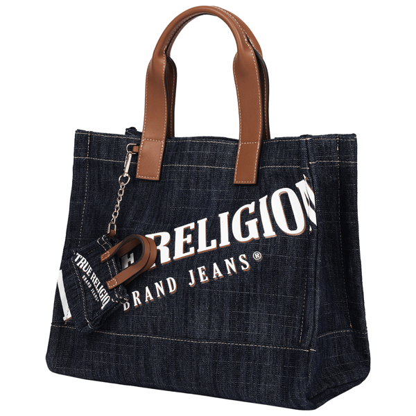 True Religion Medium Logo Denim Tote With Tote Dangle Charm