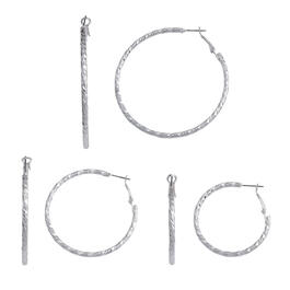 Design Collection Silver-Tone Graduated Hoop Earrings Set