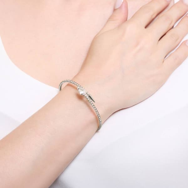 Athra Silver Plated Single Crystal Spear Coil Bracelet