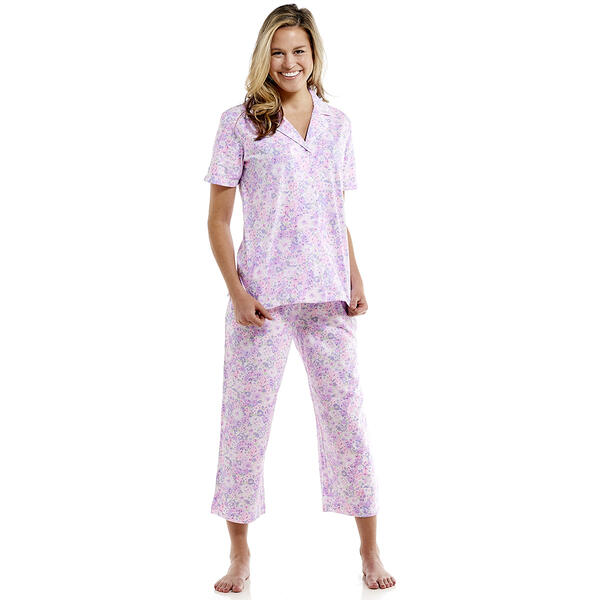 Petites Carole Hochman Short Sleeve Floral Capri Pajama Set - image 