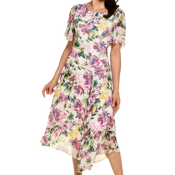 Womens Connected Apparel Short Sleeve Floral Midi Dress