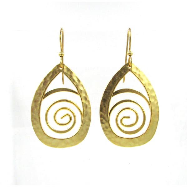Silver Forest Gold-Tone Open Hammered Teardrop Earrings - image 