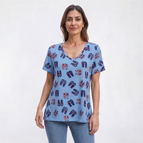 Womens Runway Ready Short Sleeve Flip Flops V-Neck Tee - image 