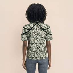 Womens Draper James Flutter Sleeve Floral Ruffle Neck Blouse