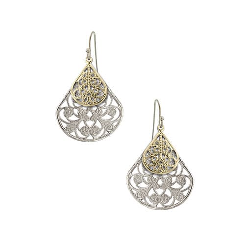 1928 Silver-Tone Filigree Pear Shaped Earrings - image 