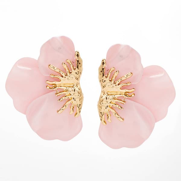 Ashley Cooper(tm) Gold Plated Layered Pink Flower Post Earrings - image 