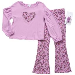 Girls (4-6x) BTween® Balloon Sleeve Heart Top & Flare Leggings