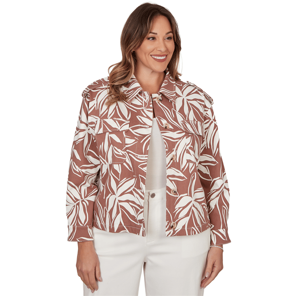 Plus Size Skyes the Limit Blooming Pastels Leaf Denim Jacket
