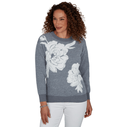 Womens Hearts of Palm Silver Linings Long Sleeve Floral Sweater