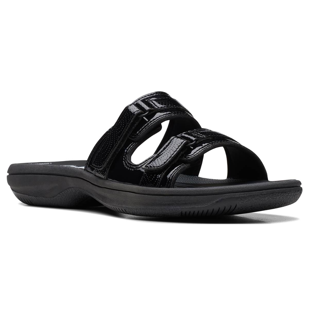 Womens Clarks&#40;R&#41; Breeze Piper Black Strappy Slide Sandals