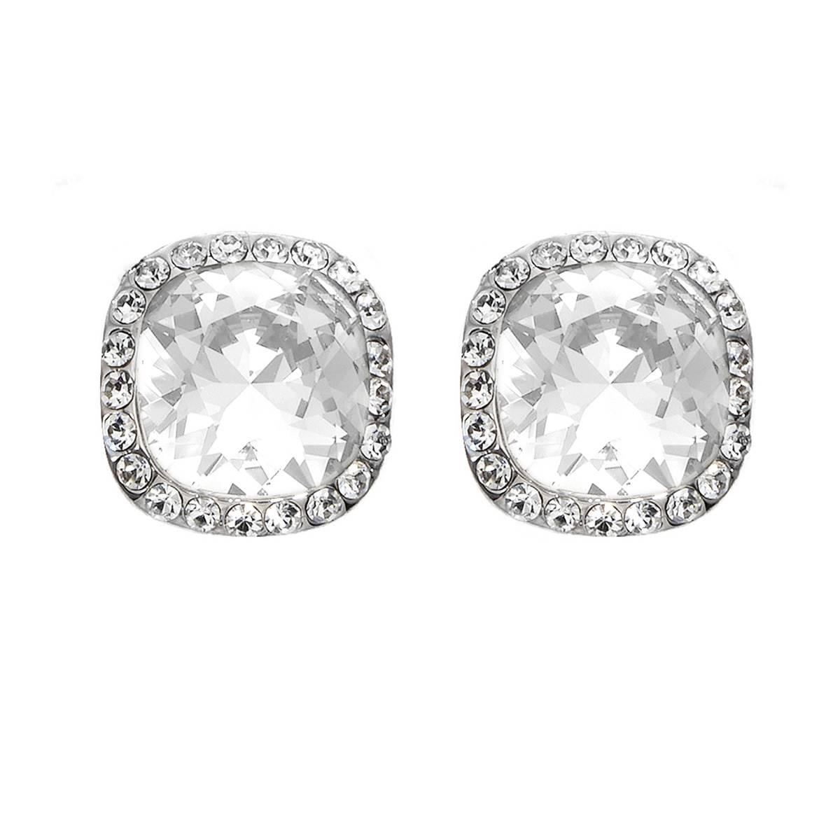 Crystal Colors Silver Plated Princess Cut Crystal Stud...